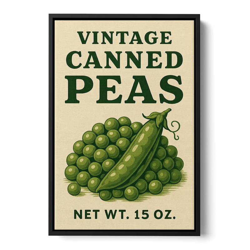 Vintage Canned Peas Front - Black Canvas Wall Art