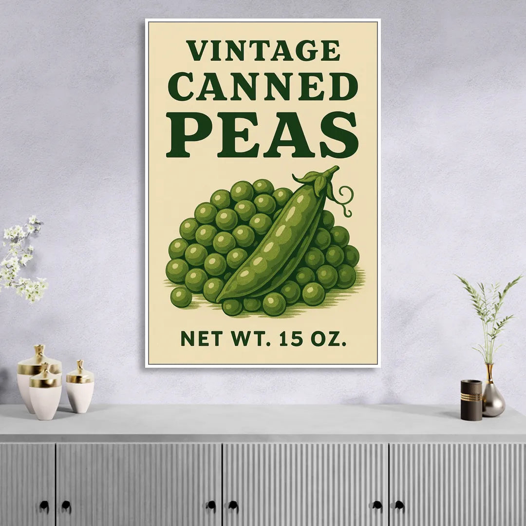 Vintage Canned Peas Sitting Room - White Canvas Wall Art