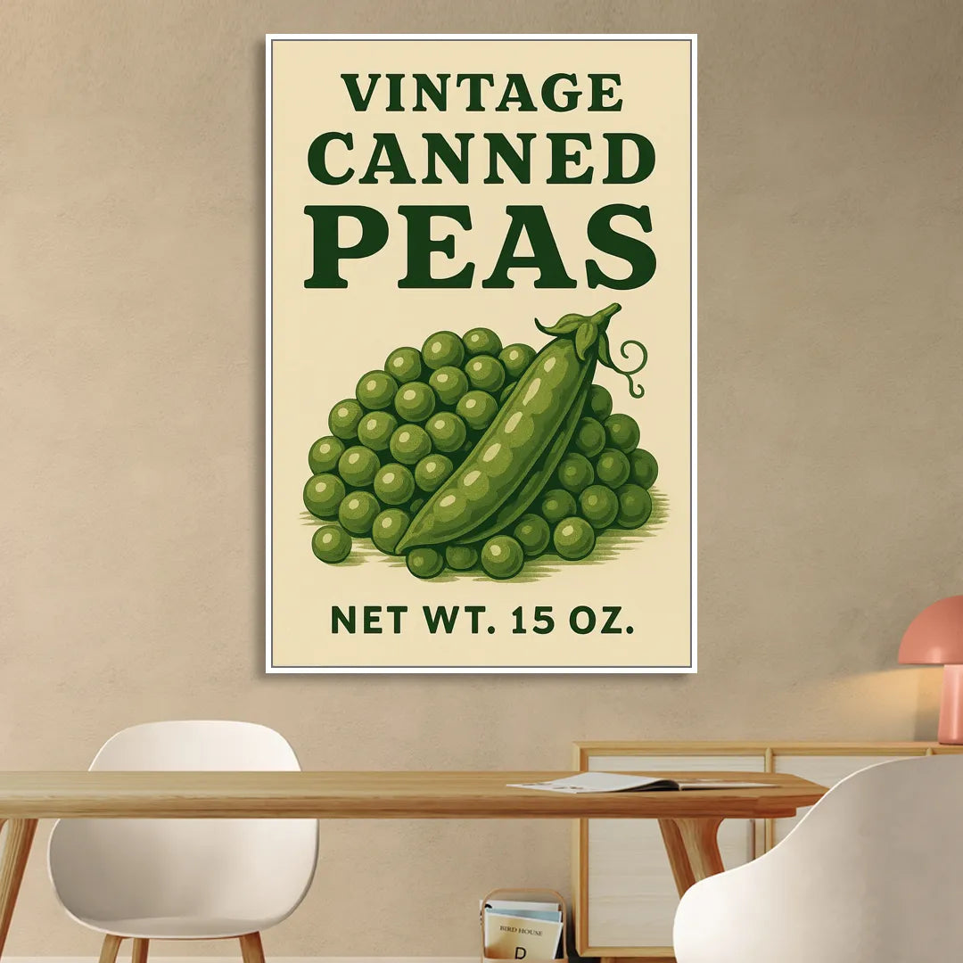Vintage Canned Peas Living Room - White Canvas Wall Art