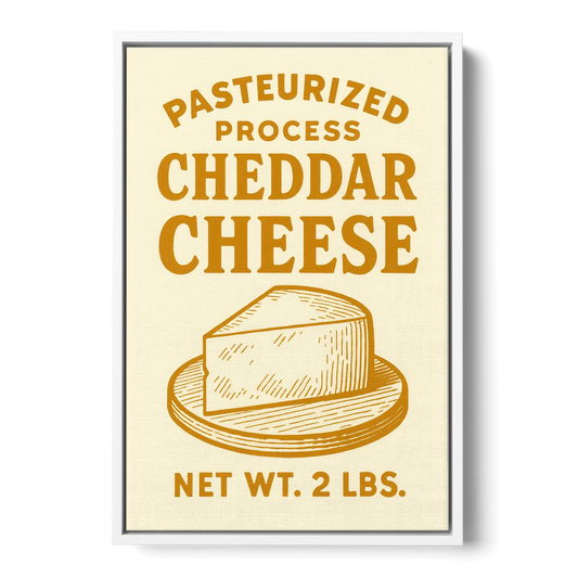 Vintage Cheddar Cheese - White Framed Canvas Wall Art - Front
