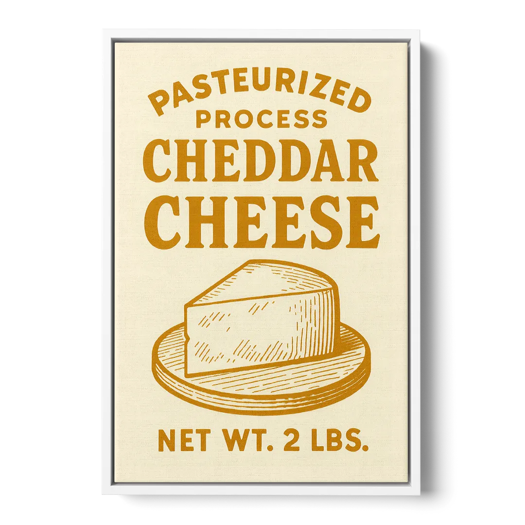 Vintage Cheddar Cheese Front - White Canvas Wall Art