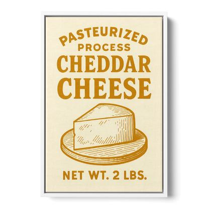 Vintage Cheddar Cheese Front - White Canvas Wall Art