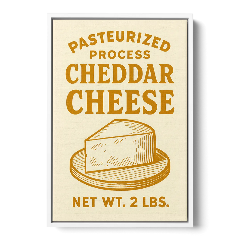 Vintage Cheddar Cheese Front - White Canvas Wall Art