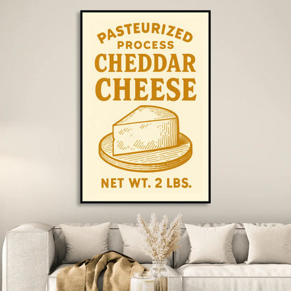 Vintage Cheddar Cheese Living Room - Black Canvas Wall Art