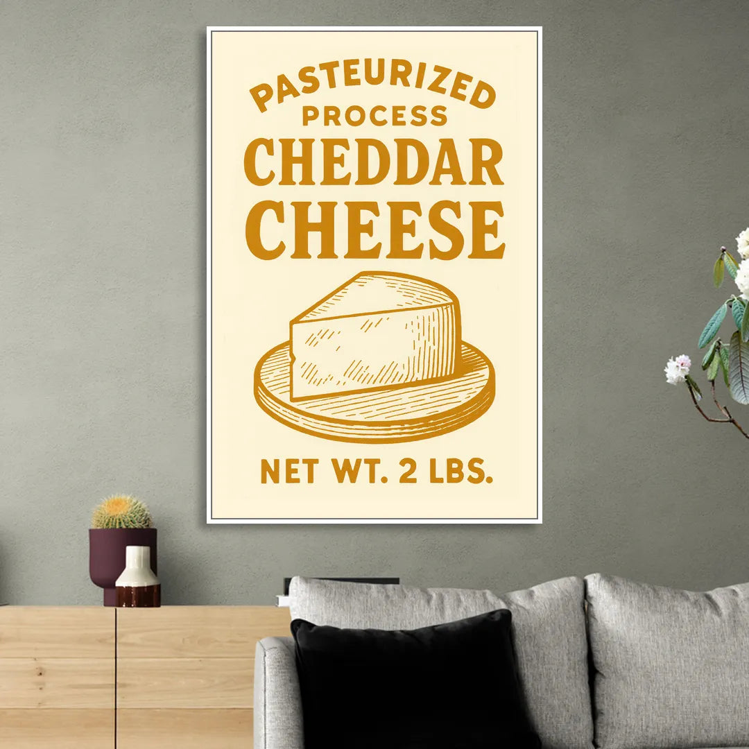 Vintage Cheddar Cheese Sitting Room - White Canvas Wall Art
