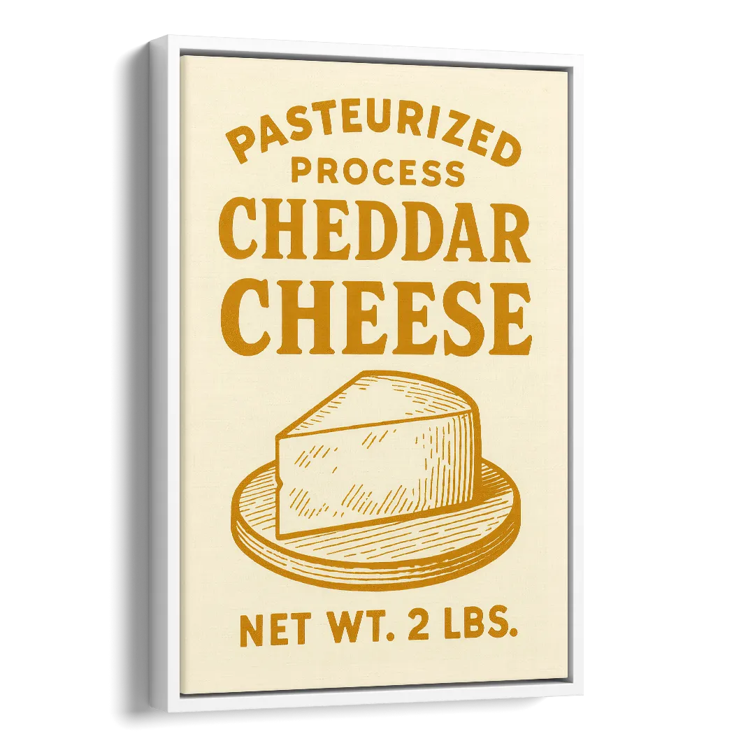 Vintage Cheddar Cheese Side - White Canvas Wall Art