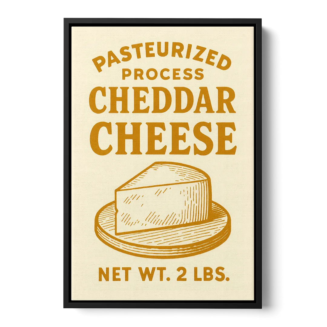 Vintage Cheddar Cheese Front - Black Canvas Wall Art