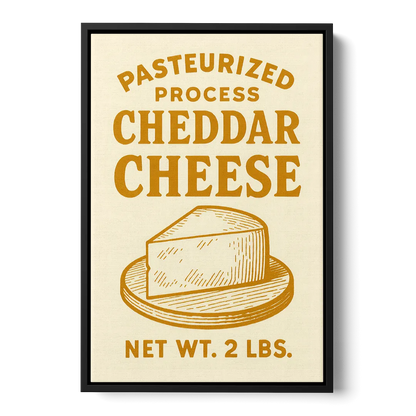 Vintage Cheddar Cheese Front - Black Canvas Wall Art
