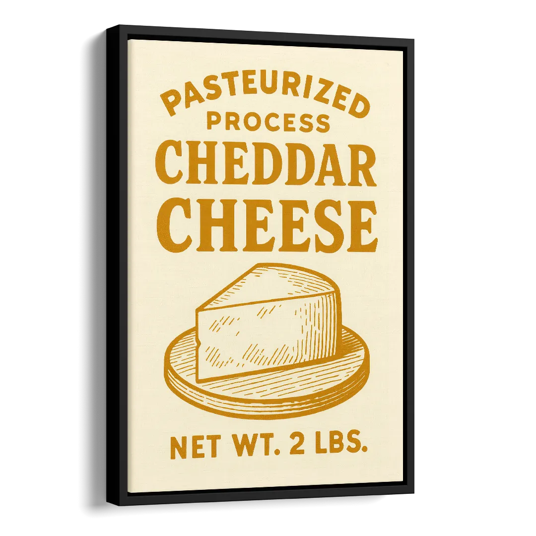 Vintage Cheddar Cheese Side - Black Canvas Wall Art