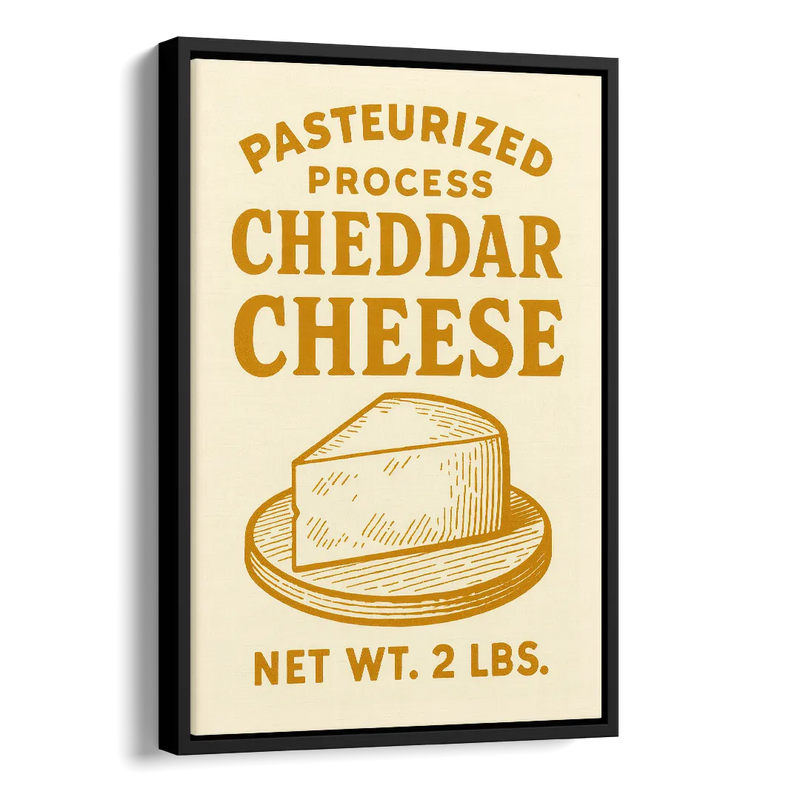 Vintage Cheddar Cheese Side - Black Canvas Wall Art
