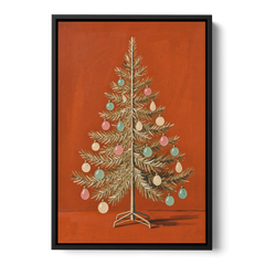Vintage Christmas Tree Wall Art with Pastel Glass Ornaments - Black Framed Canvas Wall Art - Front