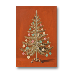 Vintage Christmas Tree Wall Art with Pastel Glass Ornaments - Canvas Wall Art - Front