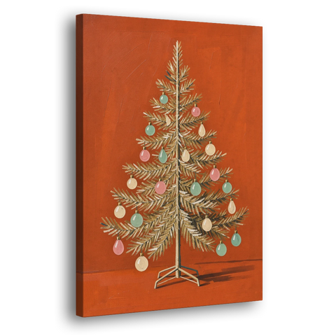 Vintage Christmas Tree Wall Art with Pastel Glass Ornaments - Canvas Wall Art - Side