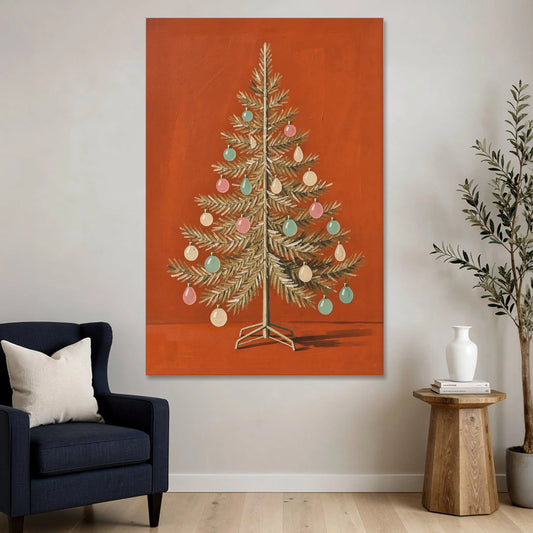 Vintage Christmas Tree Wall Art with Pastel Glass Ornaments - Canvas Wall Art - Sofa - 40x60