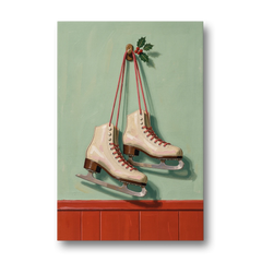 Vintage Christmas Wall Art of Hanging Ice Skates - Canvas Wall Art - Front
