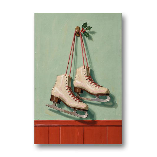 Vintage Christmas Wall Art of Hanging Ice Skates - Canvas Wall Art - Front