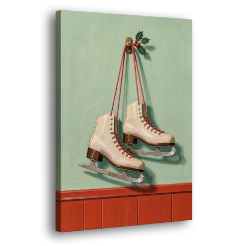 Vintage Christmas Wall Art of Hanging Ice Skates - Canvas Wall Art - Side
