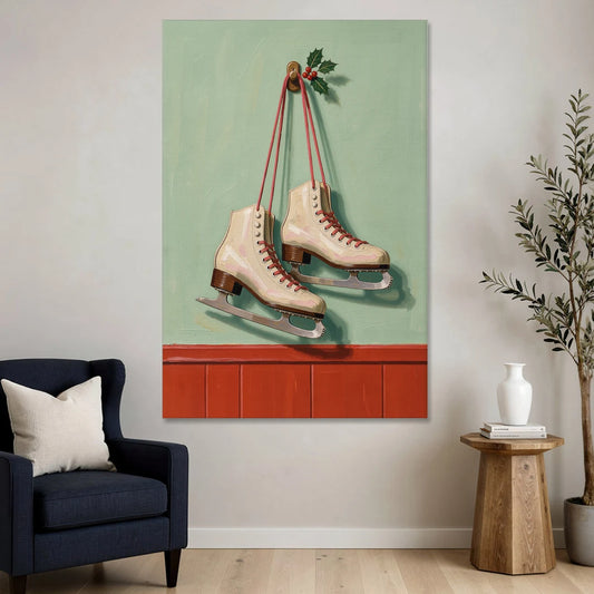 Vintage Christmas Wall Art of Hanging Ice Skates - Canvas Wall Art - Sofa - 40x60