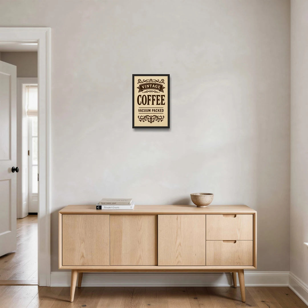 Vintage Coffee Vacuum Packed - Black Framed Canvas Wall Art - Coffee Table - 12x18