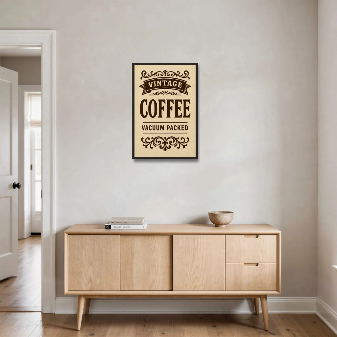 Vintage Coffee Vacuum Packed - Black Framed Canvas Wall Art - Coffee Table - 20x30