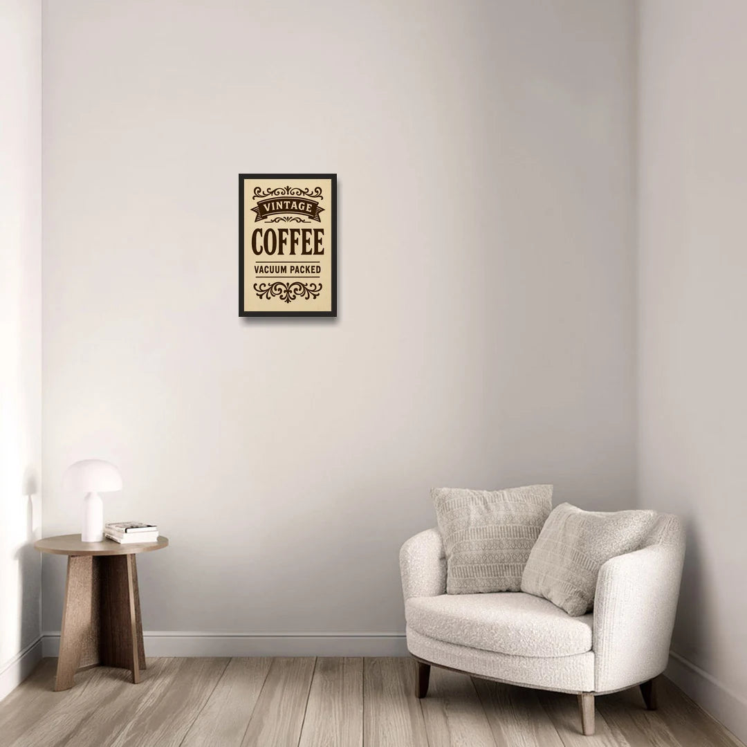 Vintage Coffee Vacuum Packed - Black Framed Canvas Wall Art - Sofa - 12x18