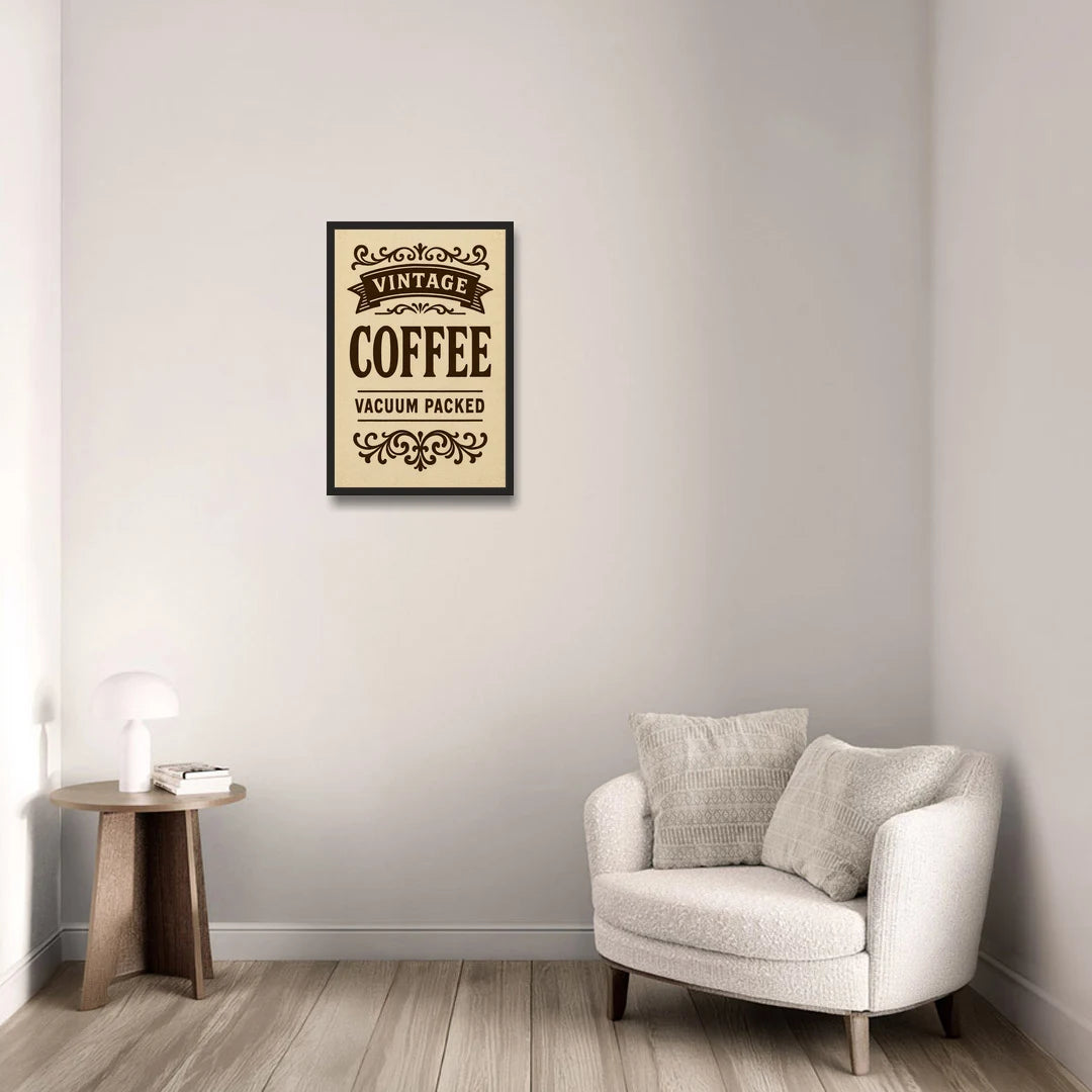 Vintage Coffee Vacuum Packed - Black Framed Canvas Wall Art - Sofa - 16x24