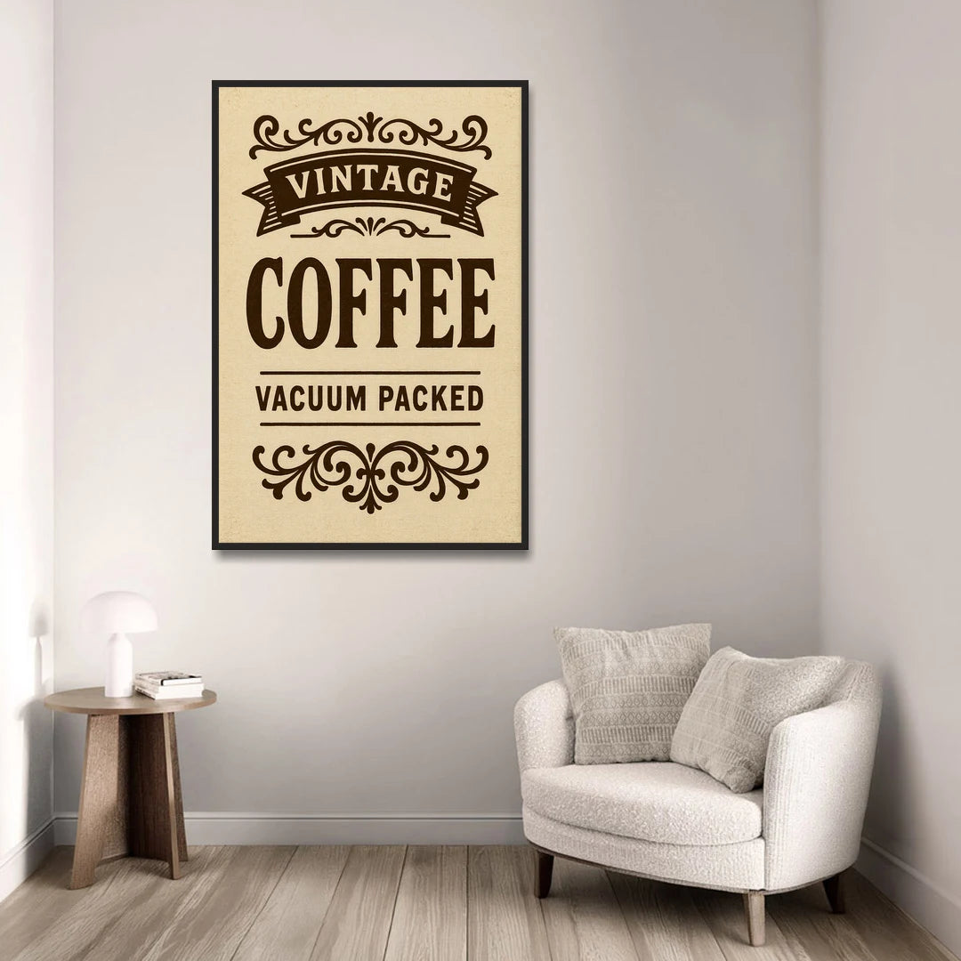 Vintage Coffee Vacuum Packed - Black Framed Canvas Wall Art - Sofa - 32x48