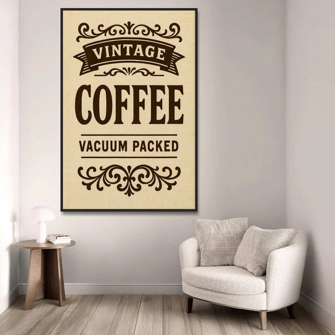 Vintage Coffee Vacuum Packed - Black Framed Canvas Wall Art - Sofa - 40x60