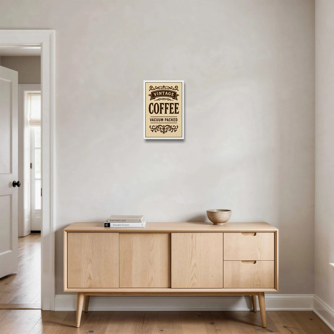 Vintage Coffee Vacuum Packed - White Framed Canvas Wall Art - Coffee Table - 12x18