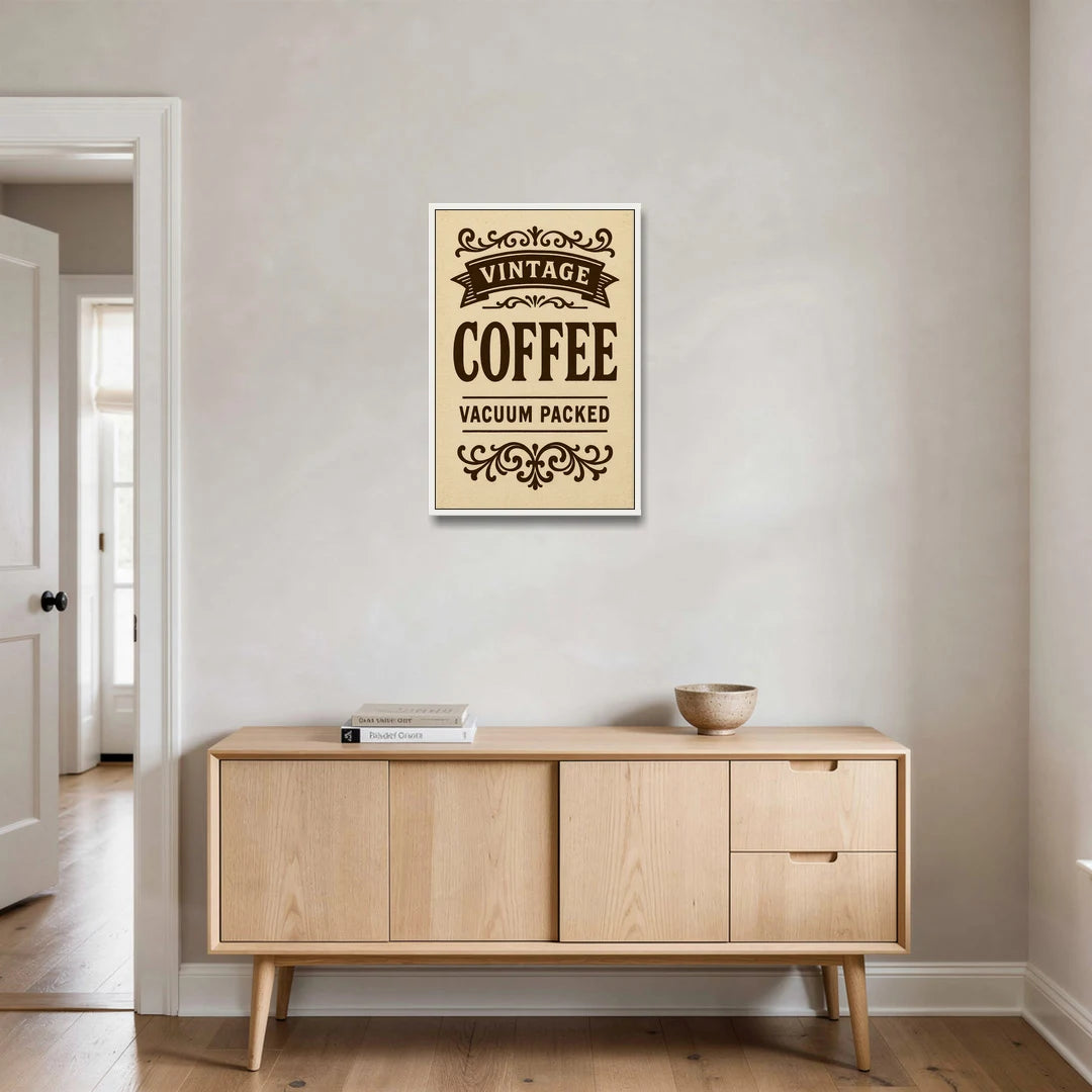 Vintage Coffee Vacuum Packed - White Framed Canvas Wall Art - Coffee Table - 20x30