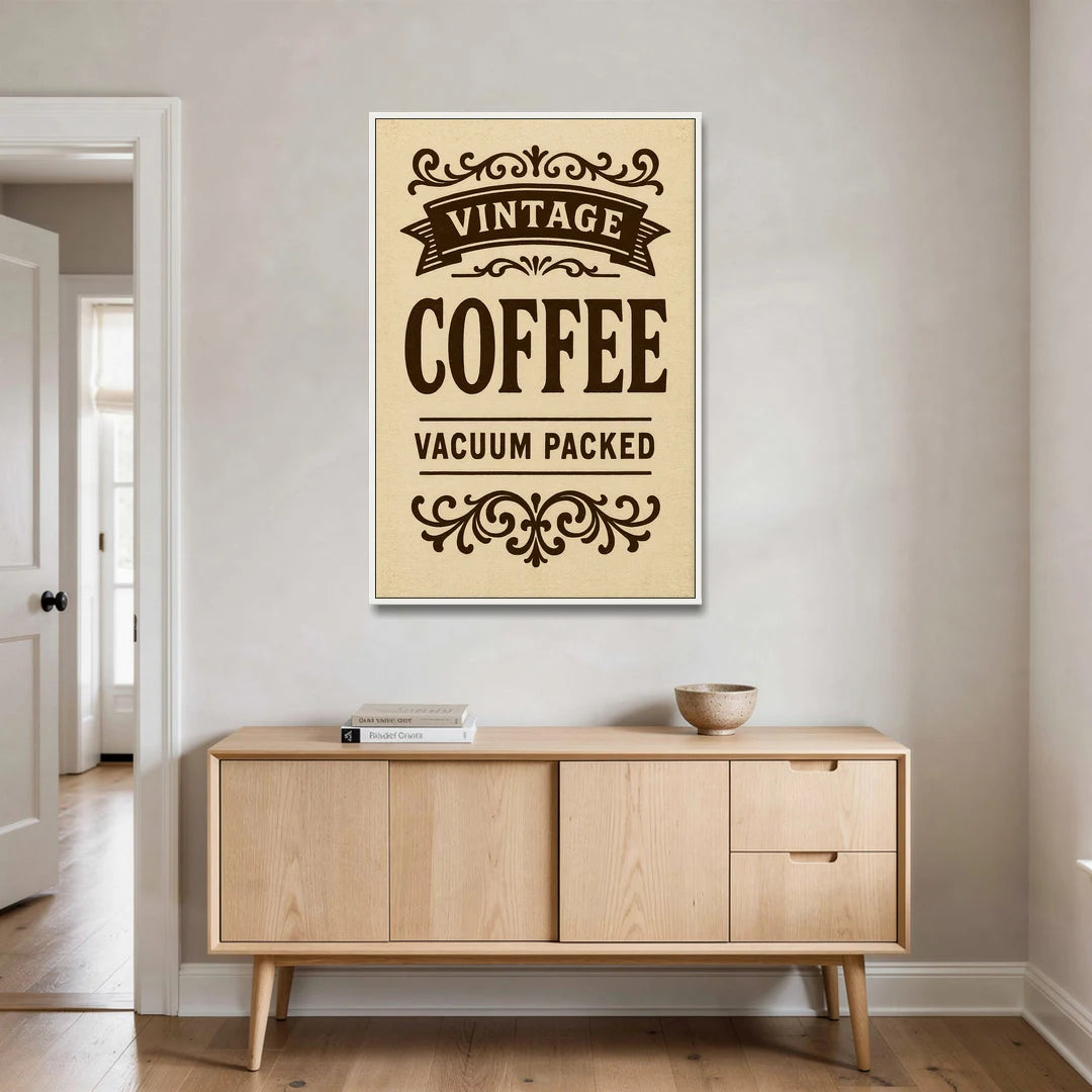 Vintage Coffee Vacuum Packed - White Framed Canvas Wall Art - Coffee Table - 32x48