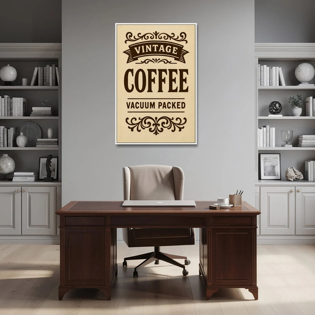 Vintage Coffee Vacuum Packed - White Framed Canvas Wall Art - Office - 32x48