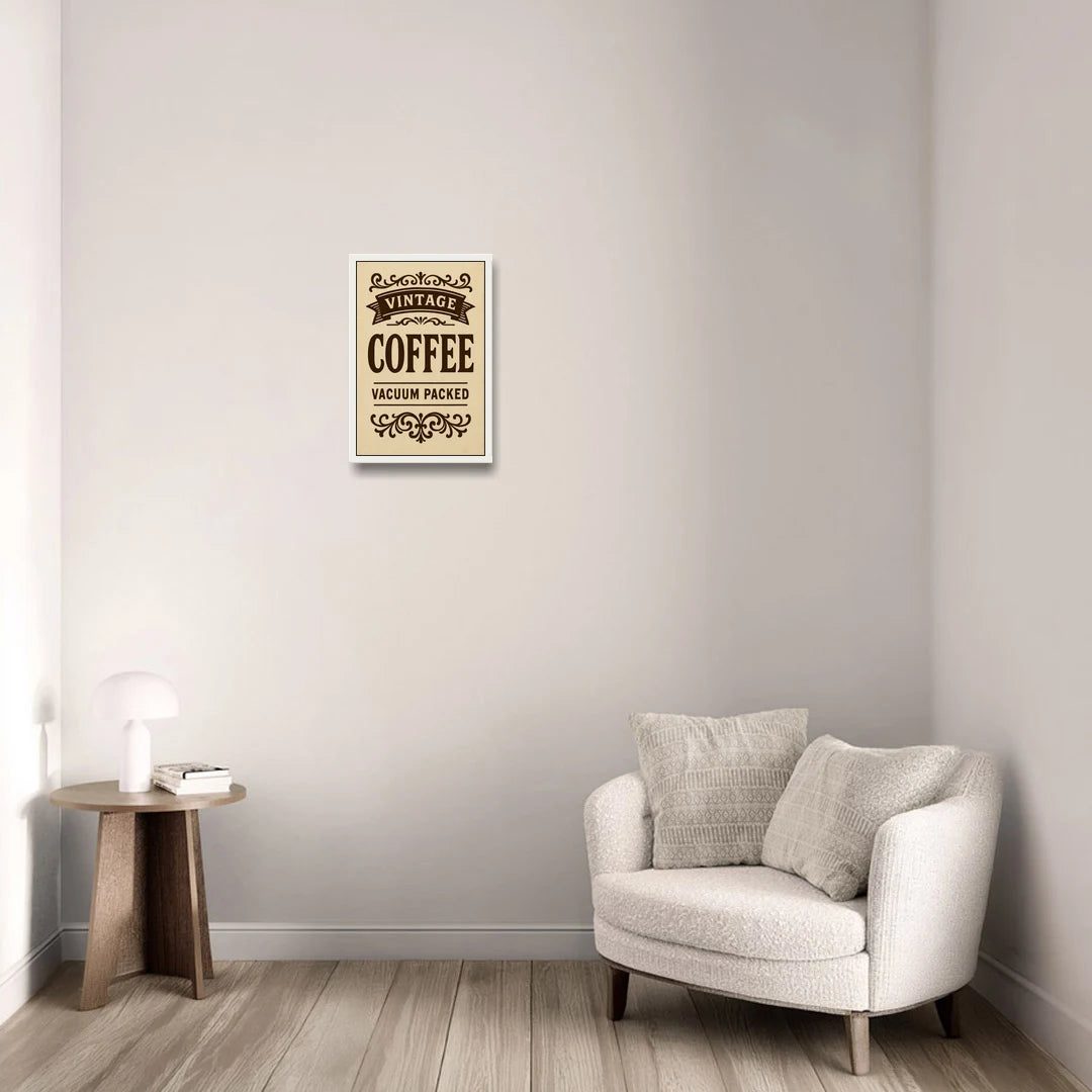 Vintage Coffee Vacuum Packed - White Framed Canvas Wall Art - Sofa - 12x18