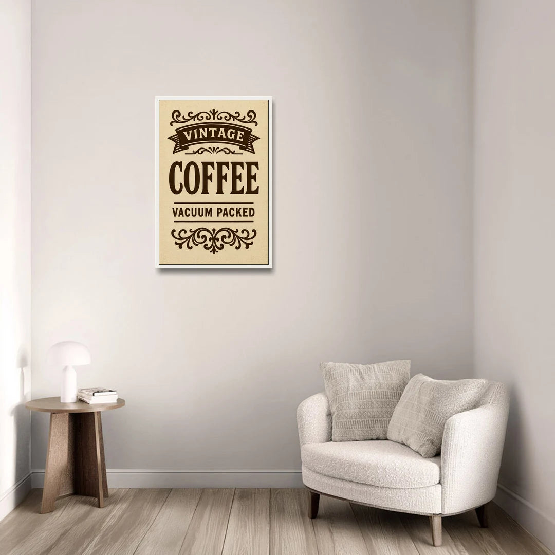Vintage Coffee Vacuum Packed - White Framed Canvas Wall Art - Sofa - 20x30