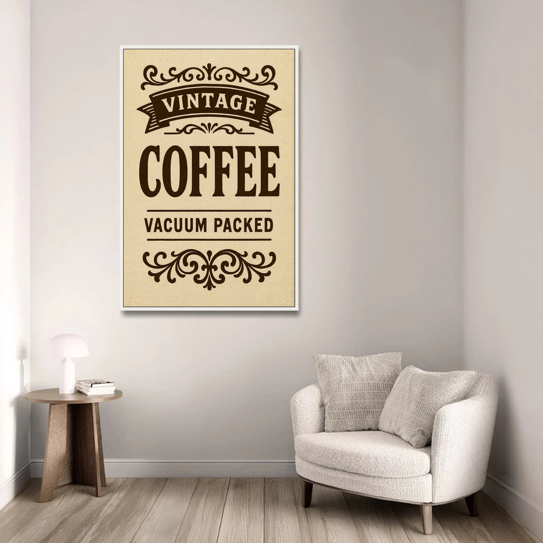 Vintage Coffee Vacuum Packed - White Framed Canvas Wall Art - Sofa - 32x48