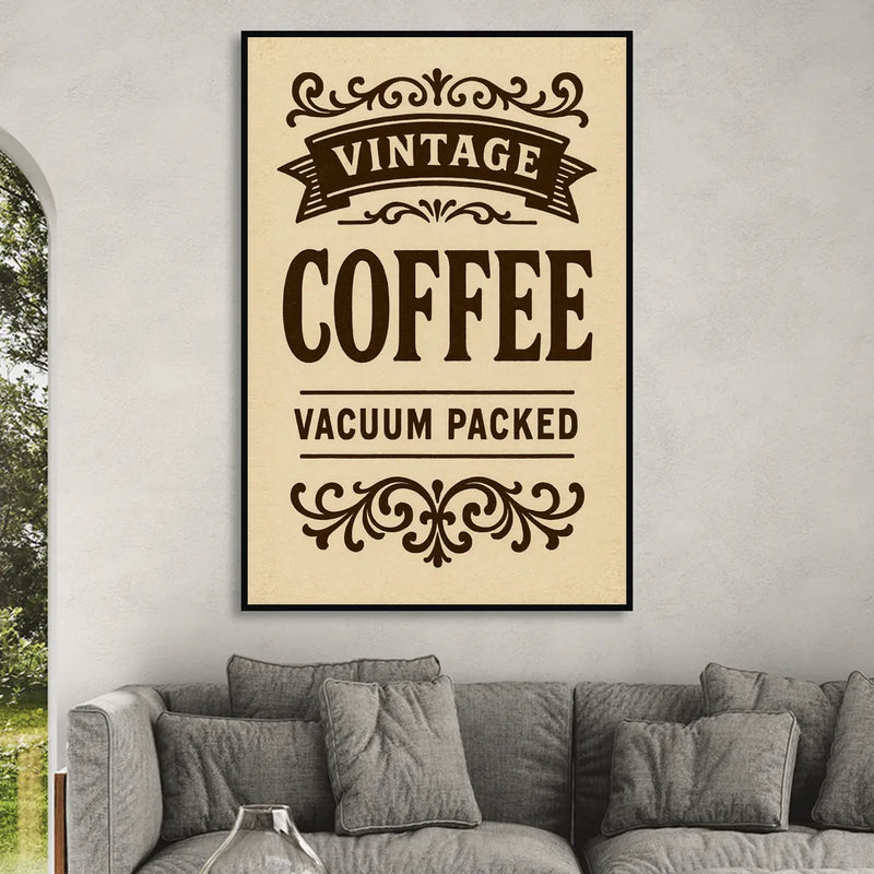 Vintage Coffee Vacuum Packed Sitting Room - Black Canvas Wall Art
