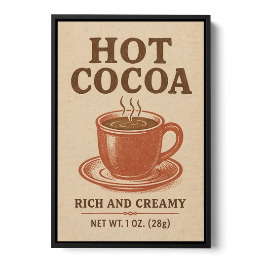 Vintage Creamy Hot Cocoa - Black Framed Canvas Wall Art - Front