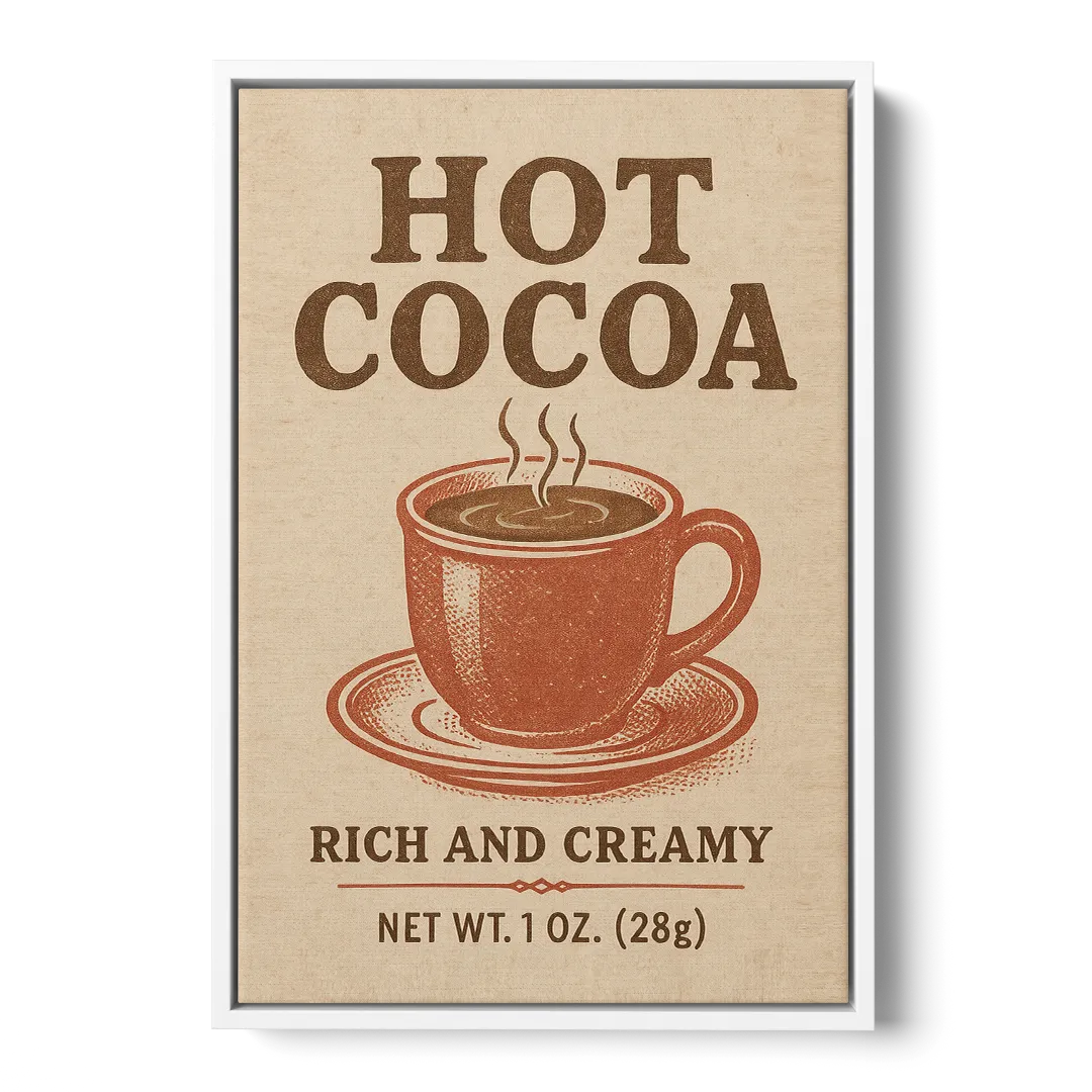 Vintage Creamy Hot Cocoa Front - White Canvas Wall Art
