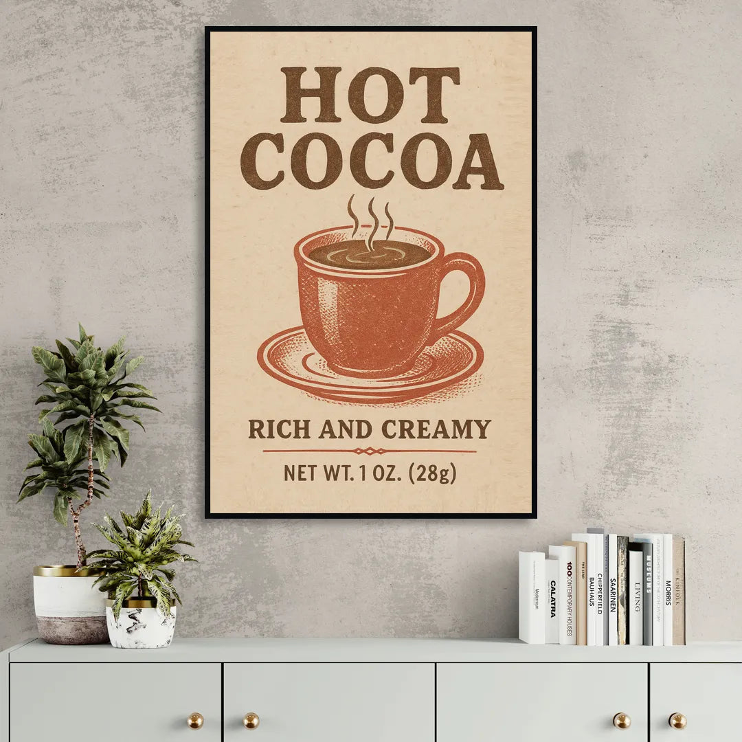 Vintage Creamy Hot Cocoa Sitting Room - Black Canvas Wall Art
