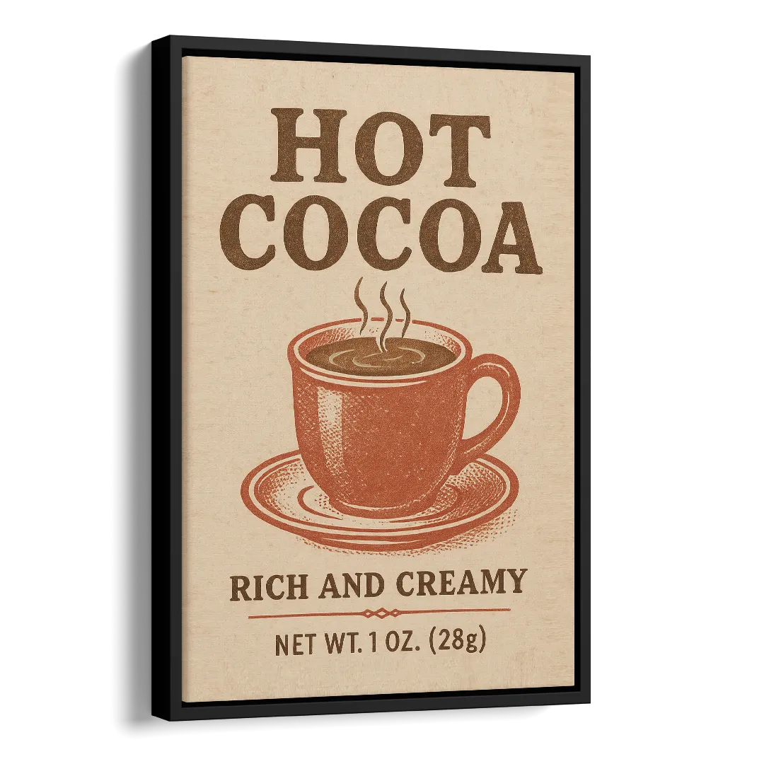 Vintage Creamy Hot Cocoa Side - Black Canvas Wall Art