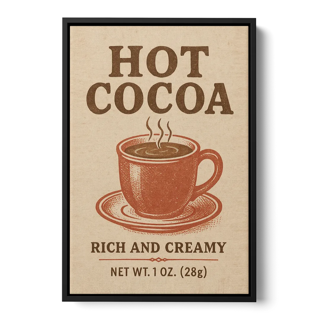 Vintage Creamy Hot Cocoa Front - Black Canvas Wall Art