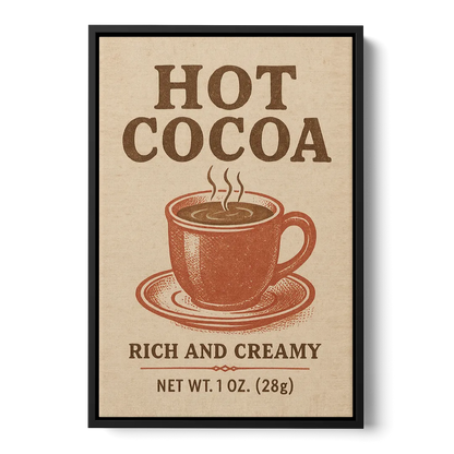Vintage Creamy Hot Cocoa Front - Black Canvas Wall Art