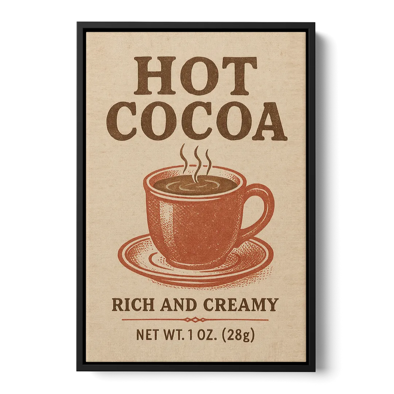 Vintage Creamy Hot Cocoa Front - Black Canvas Wall Art