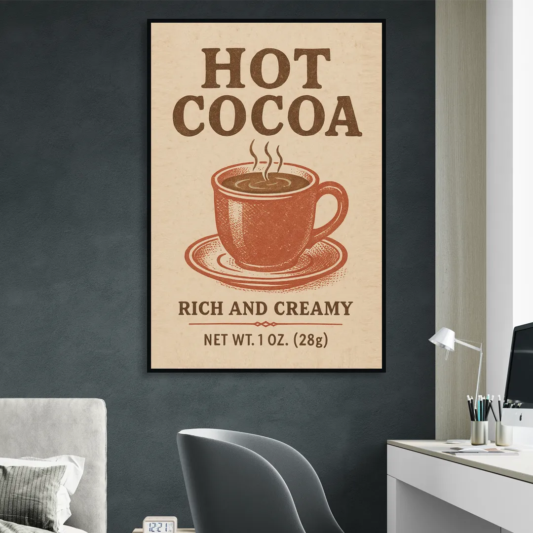 Vintage Creamy Hot Cocoa Living Room - Black Canvas Wall Art