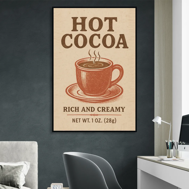 Vintage Creamy Hot Cocoa Living Room - Black Canvas Wall Art