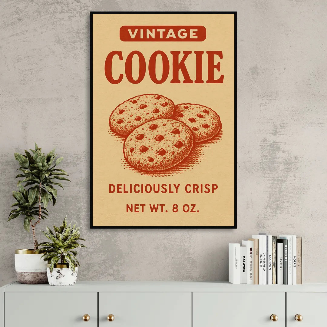 Vintage Deliciously Crisp Cookie Living Room - Black Canvas Wall Art