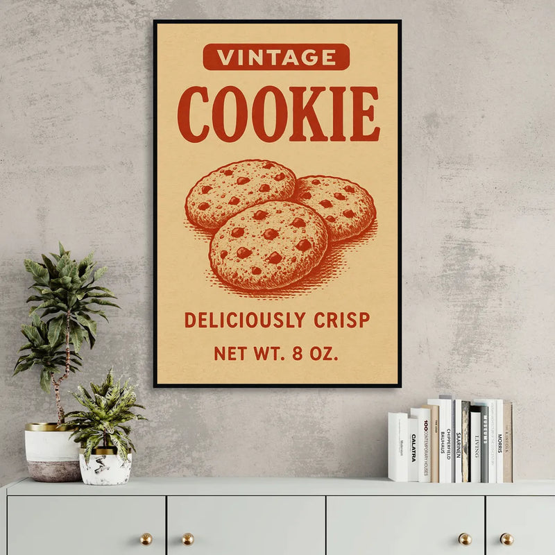 Vintage Deliciously Crisp Cookie Living Room - Black Canvas Wall Art
