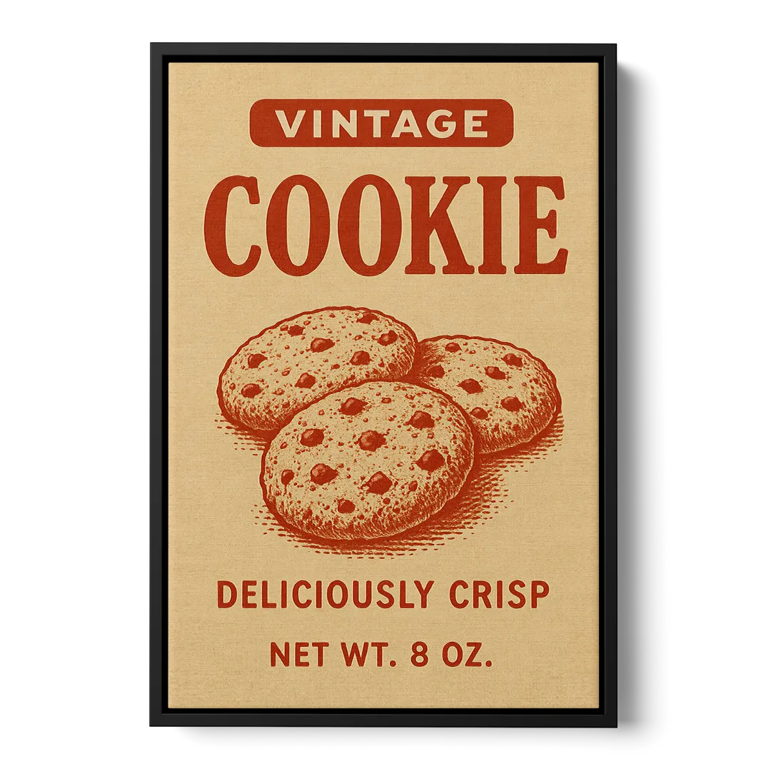 Vintage Deliciously Crisp Cookie Front - Black Canvas Wall Art