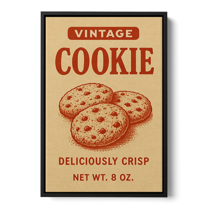 Vintage Deliciously Crisp Cookie Front - Black Canvas Wall Art