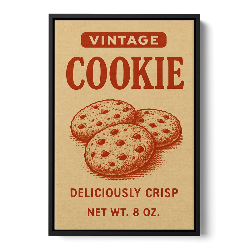 Vintage Deliciously Crisp Cookie Front - Black Canvas Wall Art